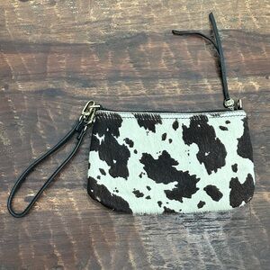 HOBO Black and White Cow Hide Wristlet Clutch